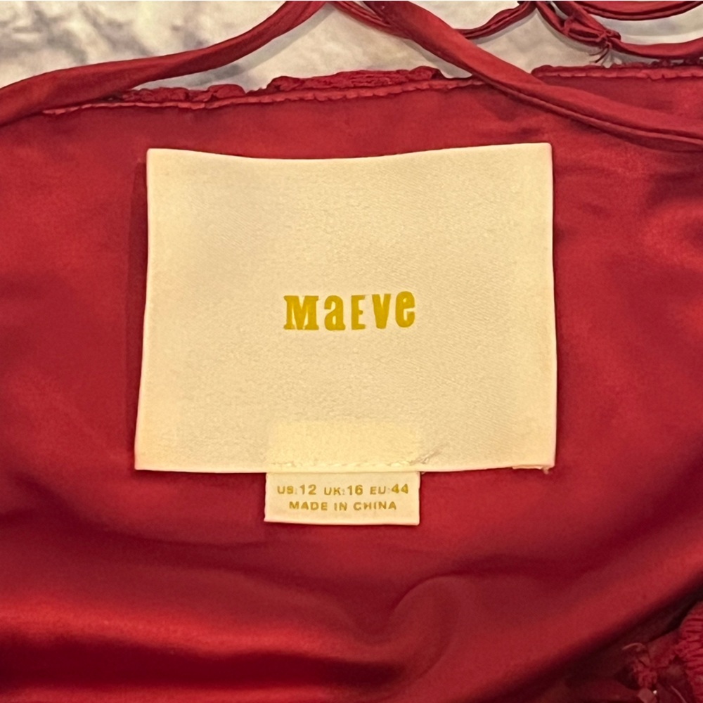Maeve Anthropologie Red Lace Summer Moon Dress Womens  Strappy babydoll 12 - Picture 4 of 6